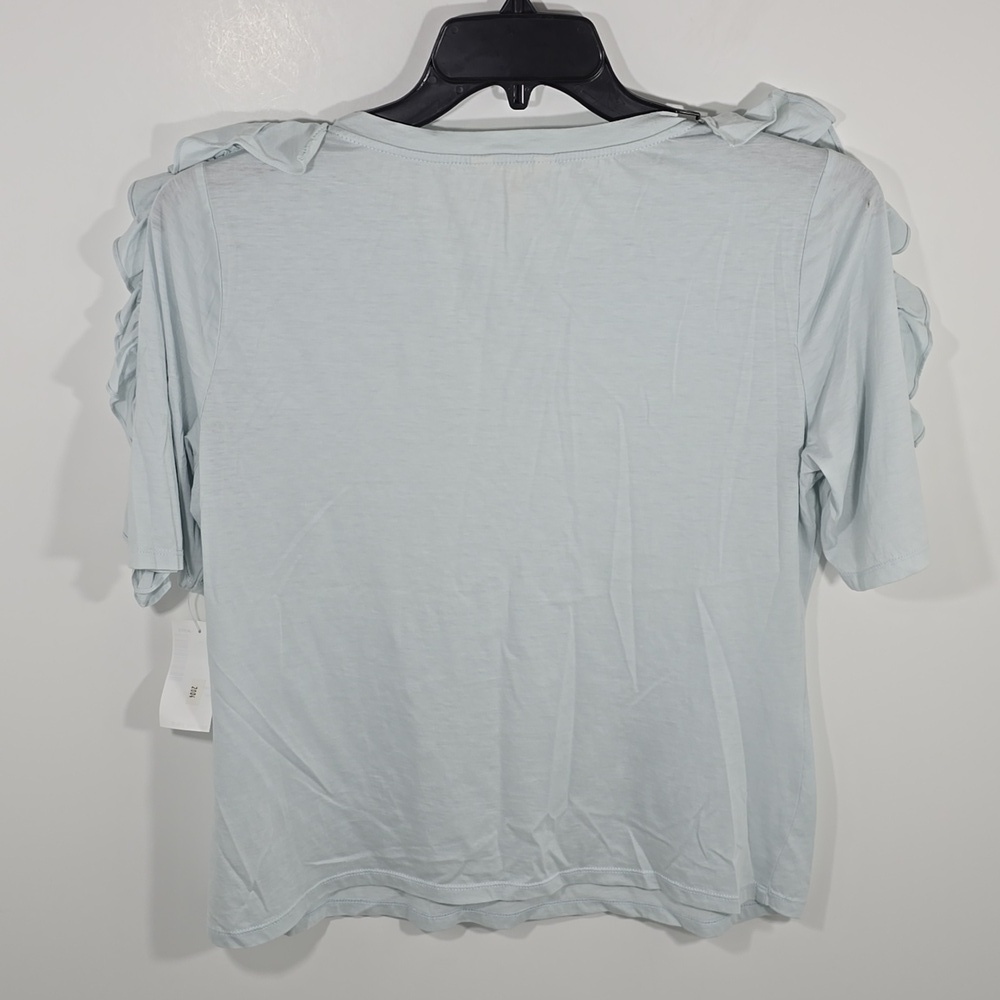 {Rebecca Taykor} NWT Ruffled Sleeve Light Blue Top - Large - Picture 4 of 13